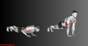 Beginner performing close-grip push-up on a yoga mat to target triceps and upper body.