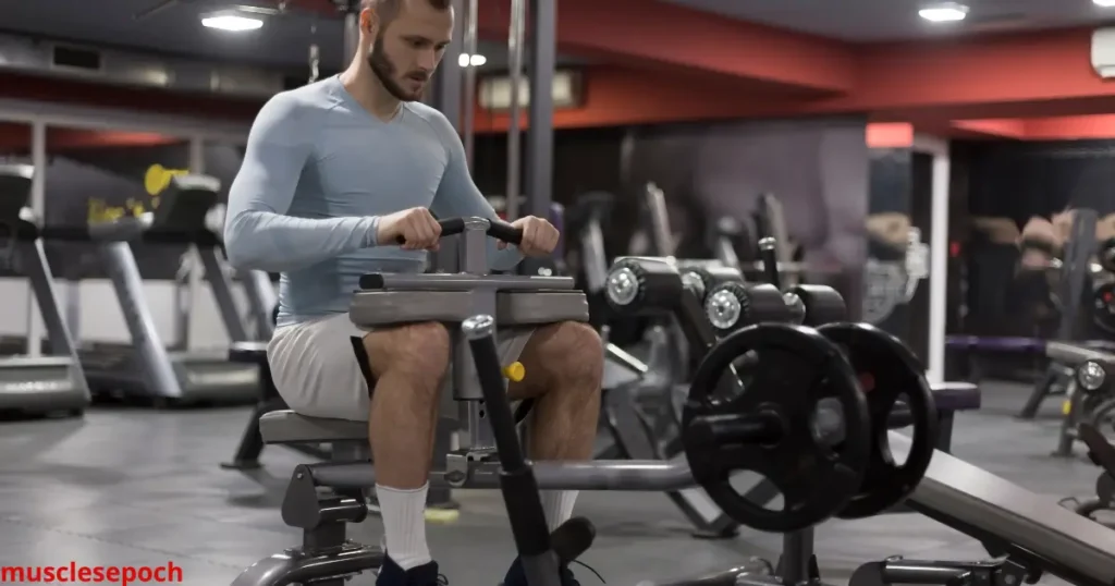 Athlete performing seated and standing calf raises in a gym, demonstrating exercises for building calf muscle mass and thickness.