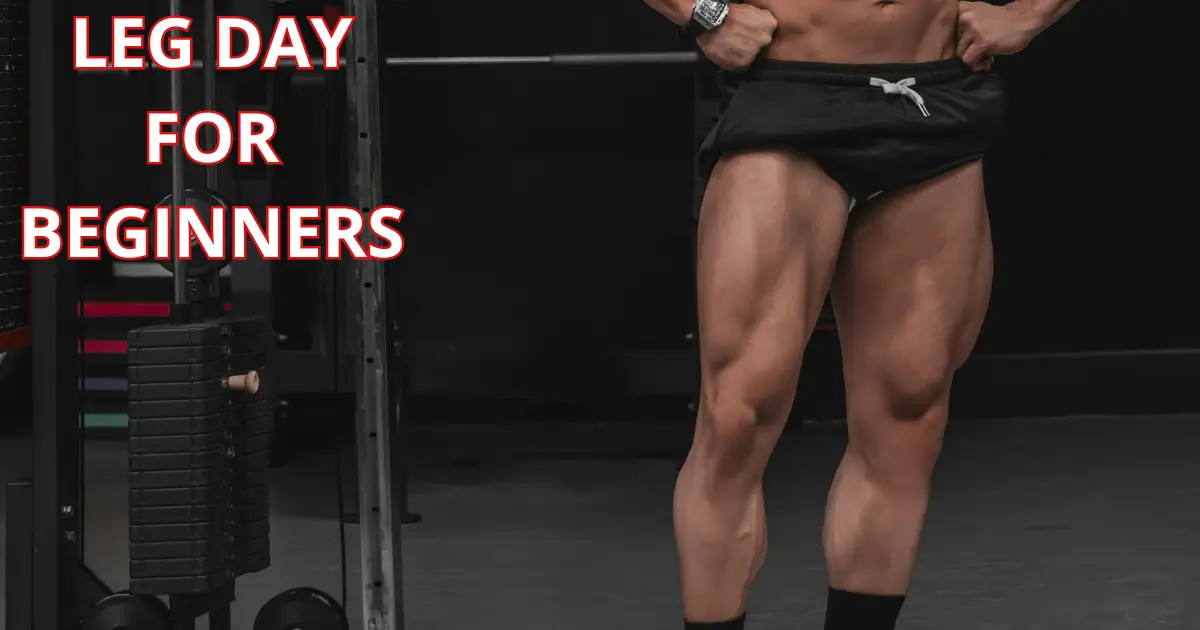 Beginner performing a bodyweight squat with proper form during leg day workout in a gym setting.