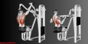 Man performing a lat pulldown exercise using a lat pulldown machine to target back muscles.