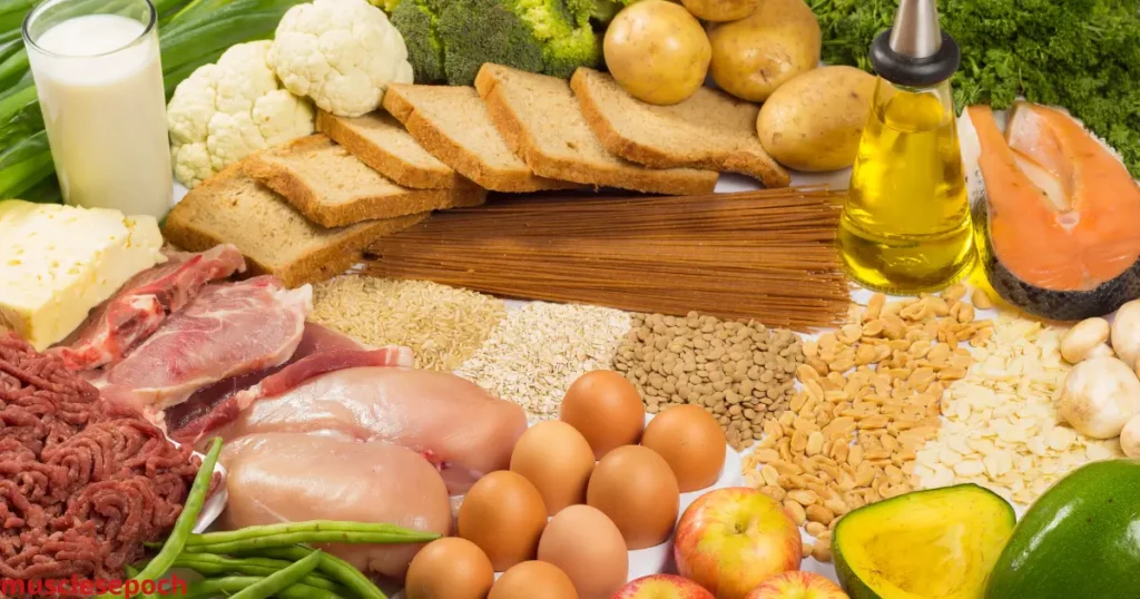 Selection of high-protein foods, healthy fats, and complex carbs for cutting diet