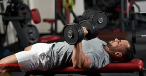 Man performing dumbbell shoulder press during a push day workout targeting chest, shoulders, and triceps.