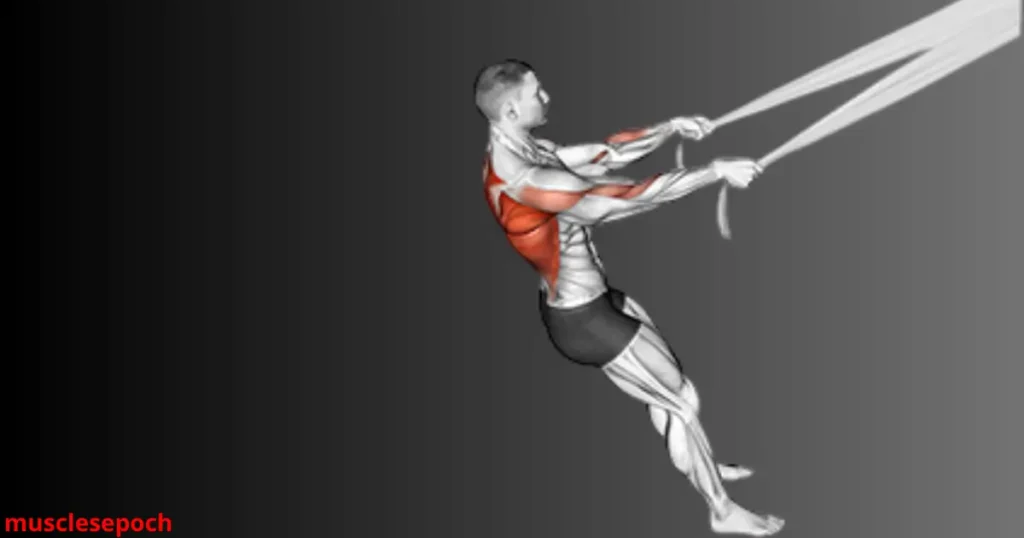Person performing doorway rows using bodyweight resistance for back and lat strengthening at home.
