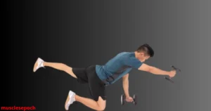 Athlete performing a Dumbbell Bird-Dog Row on a bench, balancing on one knee and hand while rowing with the opposite arm to engage the core, lats, and lower back.