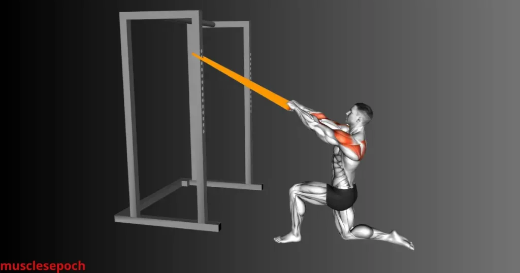 Beginner performing resistance band face pulls to target rear deltoids and upper back muscles.