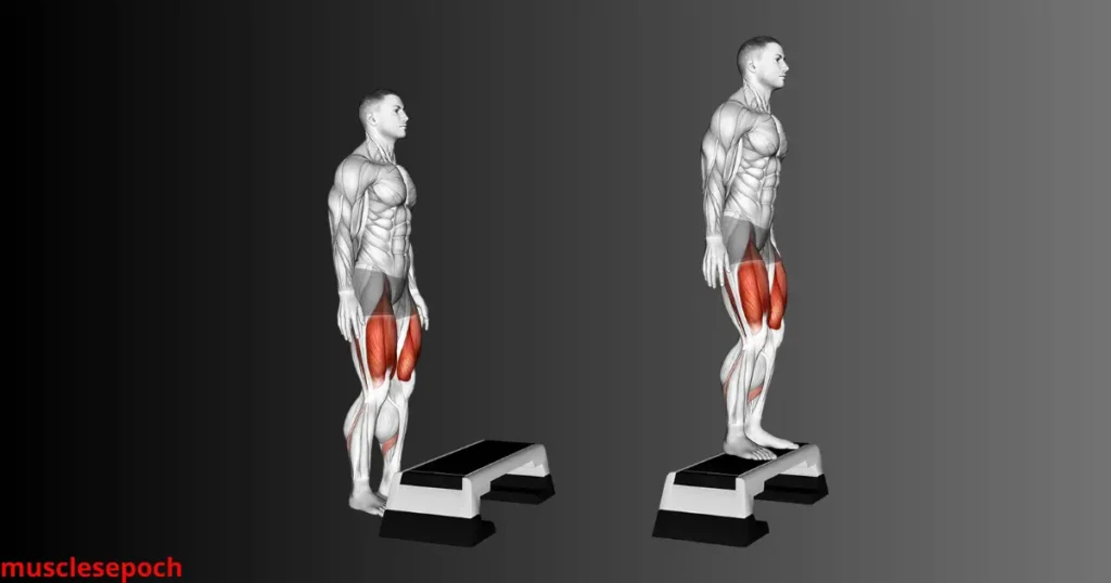 Person performing step-ups on a sturdy bench, using bodyweight to strengthen legs and improve balance.